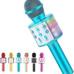 Instruct Changing Karaoke Microphone for Younger of us Singing,5 in 1 Wi-fi Bluetooth Microphone with LED Lights Karaoke Machine Transportable Mic Speaker Participant Recorder for Home Birthday celebration Birthday